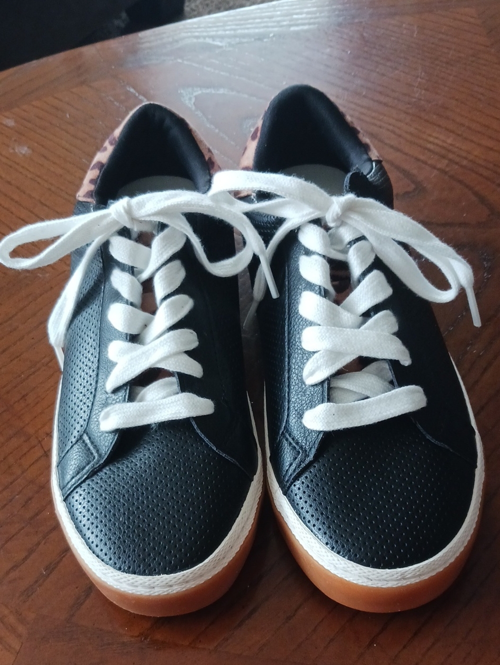 a new day Black Sneakers with Leopard Heel Accent